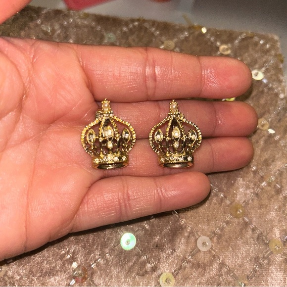 Gold Crown Earrings - Picture 1 of 3